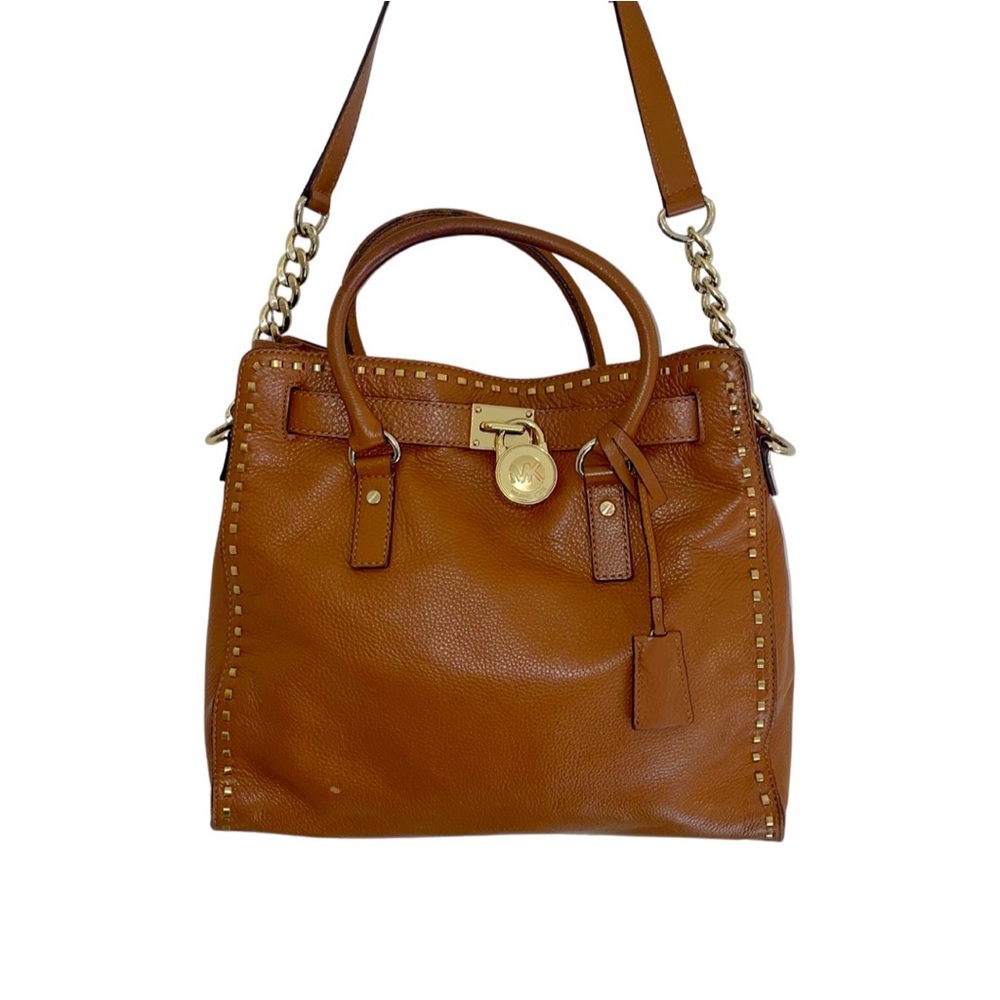 Michael Kors Hamilton Satchel Tote Large Brown Leather and Gold Tone Har…